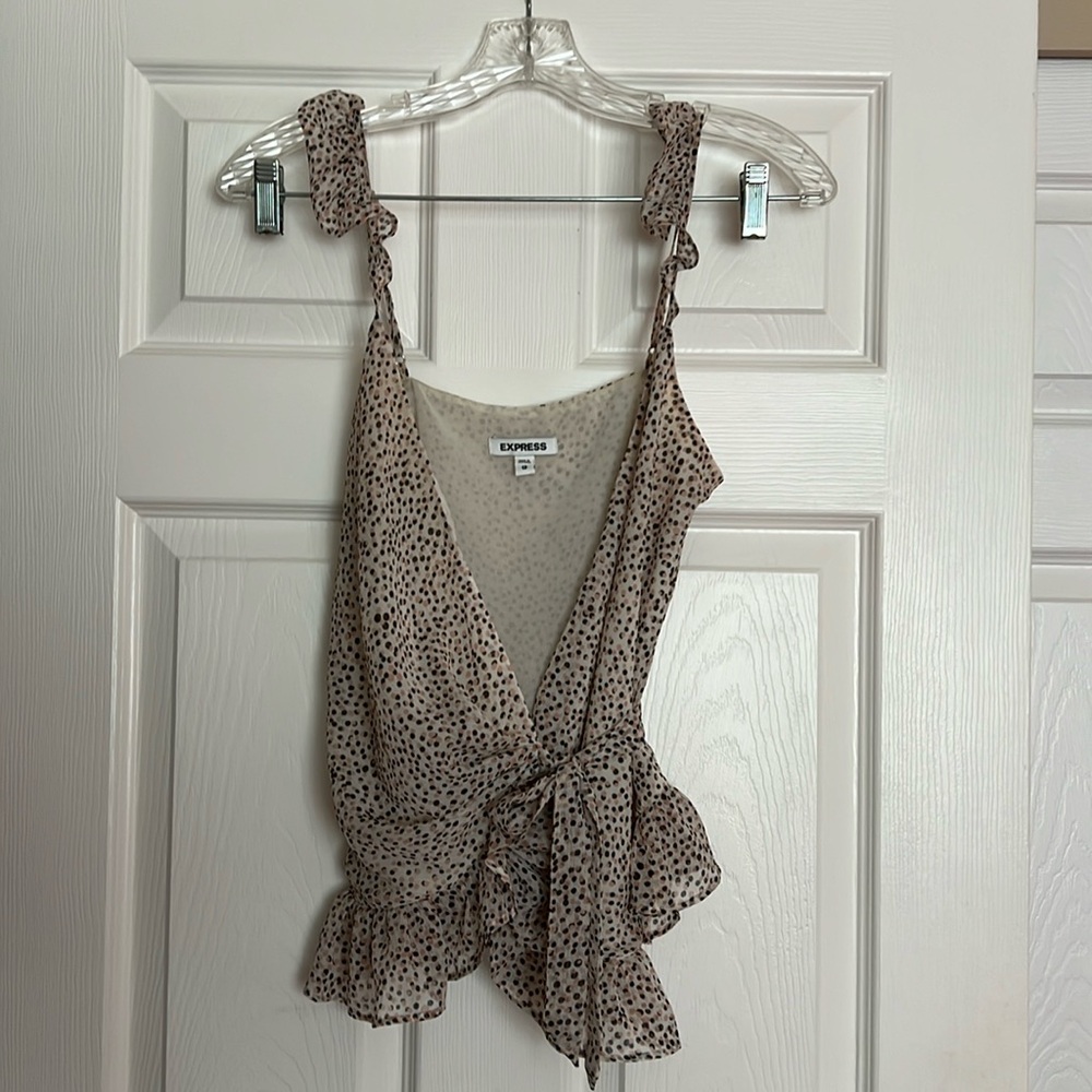 Express White Polka Dot Ruffle Wrap Blouse XS